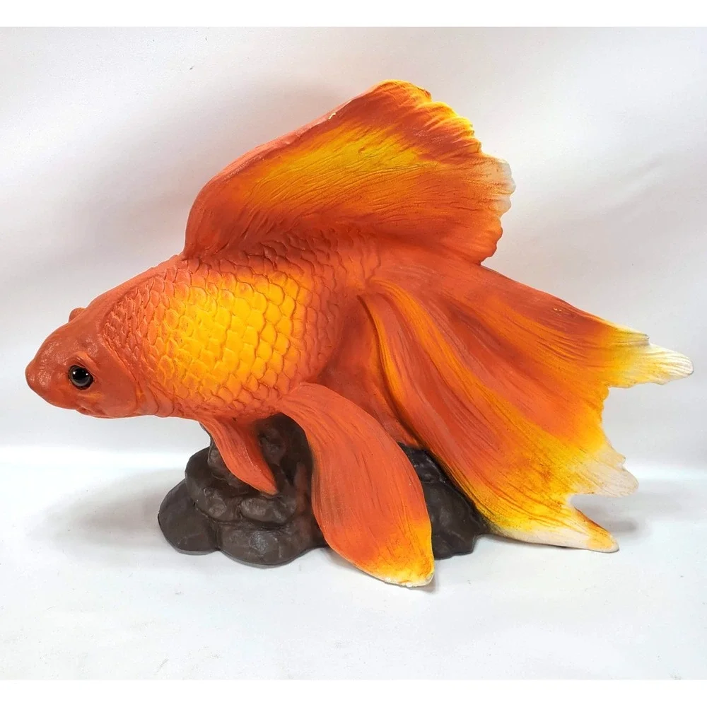 1994 Goldfish Koi‎ Fish Resin Signed #819 Bright Statue Retro Chalkware Tank USA